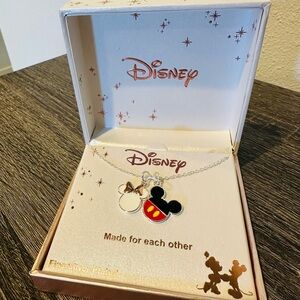 Disney Silver Plated Necklace with Mickey and Minnie Pendants